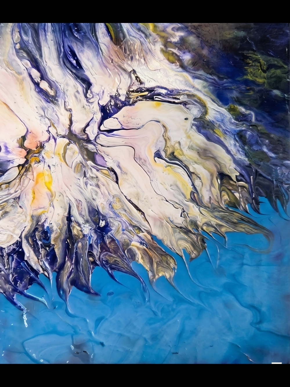 Blue & White Fluid Mixed Media Wall Art by Kathy Loftin. Ourpassionstudio.store